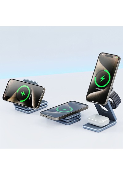 Airflod 15w Wireless Kablosuz Şarj Standı Alüminyum Katlanabilir 3in1 Apple Uyumlu iPhone -android-watch-airpods