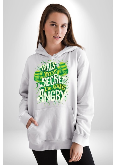 Bu Benim Sırrım Her Zaman Kızgınım Kadın Erkek Beyaz Kapüşonlu Sweatshirt Hoodie Beyaz