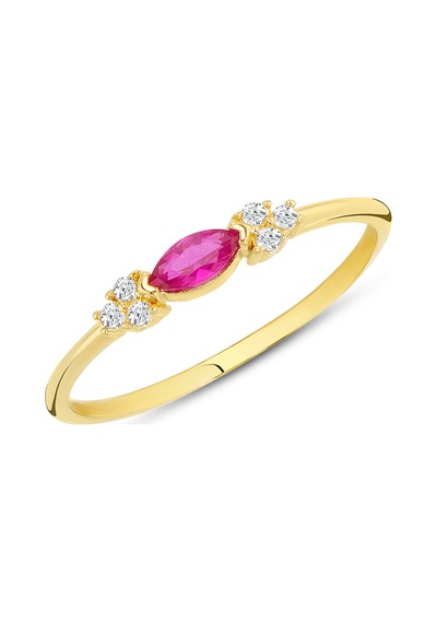Debora Jewelry 14 Ayar Altın Markiz Model Pembe Taşlı Yüzük