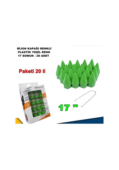 Sivri Mermi Tip Bijon Kapağı Plastik Yeşil Renk 17 Mm Bijon Uyumlu 20 Adet