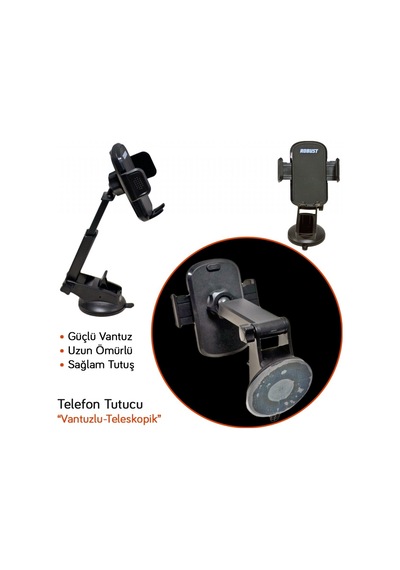 Nyf Robust Telefon Tutucu Mekanik Teleskopik Güçlü Vantuzlu 1.kalite Ras1001 Siyah