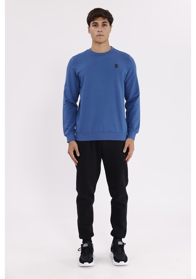 Rowinger Minimal Logolu Bisiklet Yaka Ribana Manşetli Rahat Kalıp Mevsimlik Sweatshirt İndigo