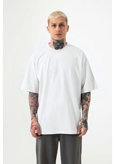 Tarzsokak Erkek Beyaz Oversize T-shirt Kısa Kollu Beyaz