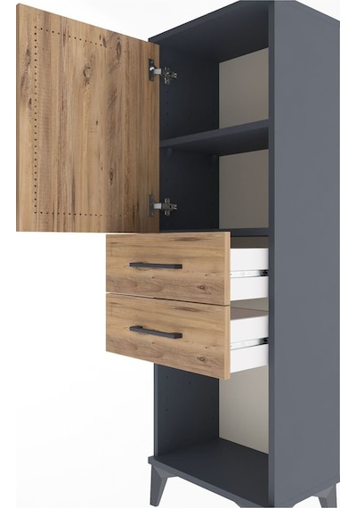 Arges Dolap 2 Raflı 2 Çekmeceli Tek Kapaklı 44x30x134 Antrasit-çam Antrasit