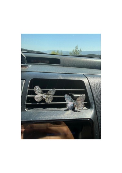 Metal Gümüş Renkli Kelebek Taşsız 3 Cm Klima Süsü Şık Araç Aksesuarı