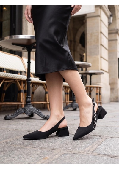 Nesil Shoes Peri 3668 Siyah Saten Kadın Sandalet