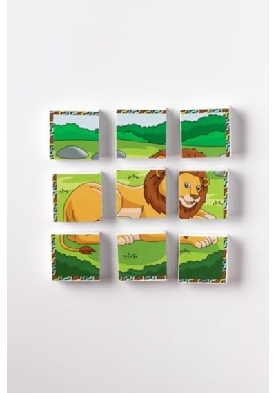 Manyetik Blok Çift Taraflı 9 Parçalı Mıknatıslı Puzzle 2 Görsel Aslan-zebra Yapboz 27087246