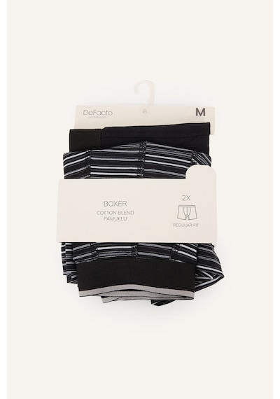 Defacto Regular Fit Çizgili Pamuklu 2li Boxer Seti I7959ax26aubk81 Siyah-bk81