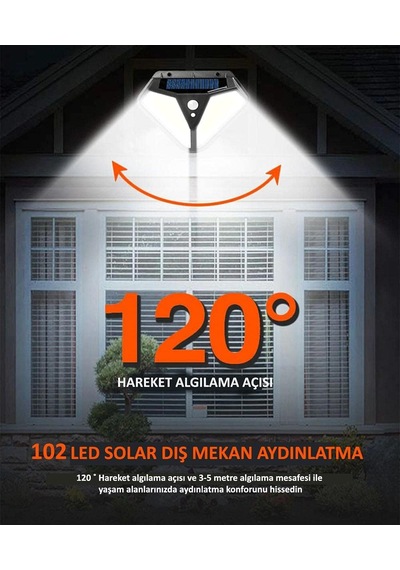 Technosmart 102 Ledli Solar Güneş Enerjili 3 Modlu Bahçe Aydınlatması Hareket Sensörlü Lamba