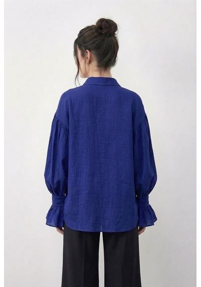 Shade Kadın Fırfır Manşet Detaylı Oversize Gömlek 533 60286029 - Çivit Mavisi