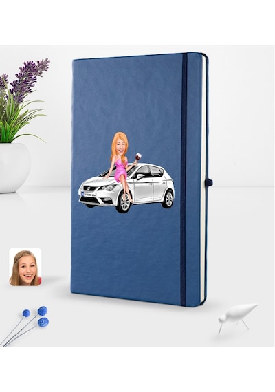 Kişiye Özel Plakalı Kadın Seat Leon Karikatürlü Lacivert Termo De N11.3153