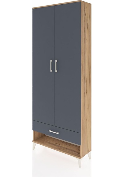 Arges Dolap 2 Raflı Tek Çekmeceli Tek Askılı 88x30x221 Çam-antrasit Atlas Çam