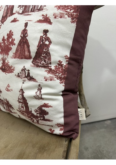 Toile De Jouy Paris Kırlent Kılıfı 43x43 Cm %100 Pamuk Dijital Baskılı Klasik Fransız Tarzı Dekoratif Yastık Kılıfı - Zt740 Kırmızı