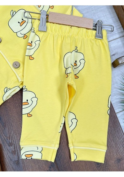 Kruvaze Yaka %100 Pamuk Önden Düğmeli Mevsimlik Ünisex Bebek Ve Çocuk Pijama Takımı 4bb2 Sarı