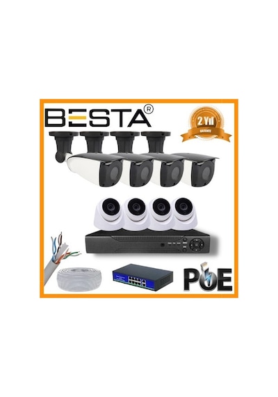 5 Mp 4 İç Mekan 4 Dış Mekan Kameralı Ip Poe Güvenlik Seti 60597029