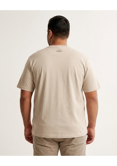 Büyük Beden Bisiklet Yaka Baskılı Erkek Tshirt Bej