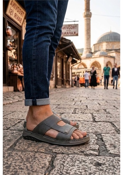 Relaxa Erkek Terlik, Ortopedik, Günlük Terlik, Ev Dışarı Terlik, Rahat Taban Füme