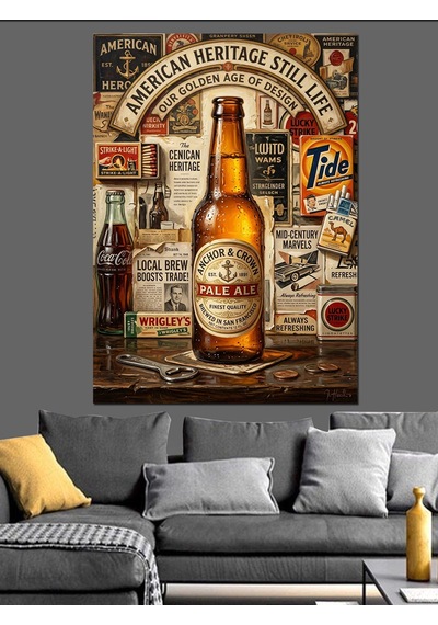 American Heritage Bira Reklam Tabelası Dekoratif Kanvas - Mdf Ahşap Tablo