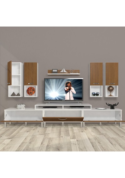Decoraktiv Ekoflex 8da Slm Krom Ayaklı Tv Ünitesi Tv Sehpası Beyaz - Ceviz