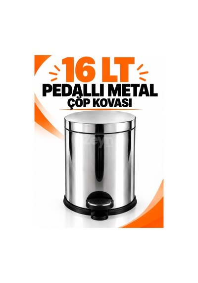 16 Litre Pedallı Metal Çöp Kovası Kapaklı Mutfak Ve Ofis Çöp Kovası