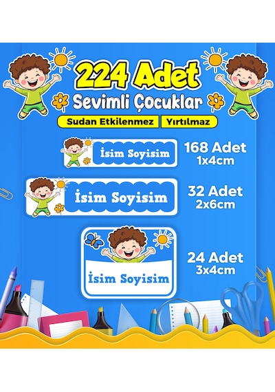 Sevimli Çocuklar Okul Kreş Kişiye Özel İsim Etiket Seti - Model 473 Çok Renkli