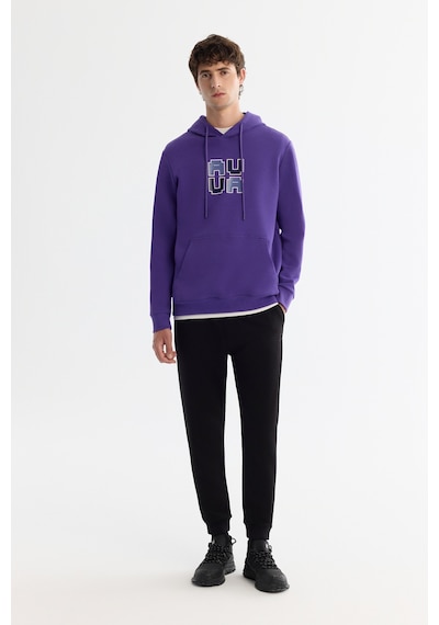 Avva Erkek Mor Kapüşonlu Pamuklu Baskılı Elastan Regular Fit Sweatshirt A42y1324
