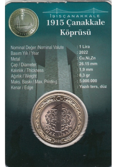 Çanakkale Köprüsü 1915, 1 Lira 2022 Hatıra Para Ve Kiti