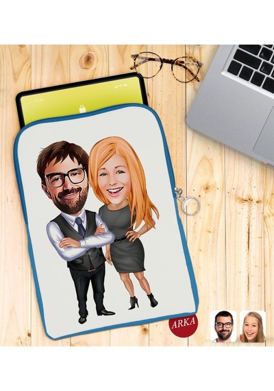 Bk Gift Kişiye Özel Sevgililer Karikatürlü Taşınabilir Koruyucu Tablet Kılıfı & Organizer Çanta - Mavi-100 Kılıf