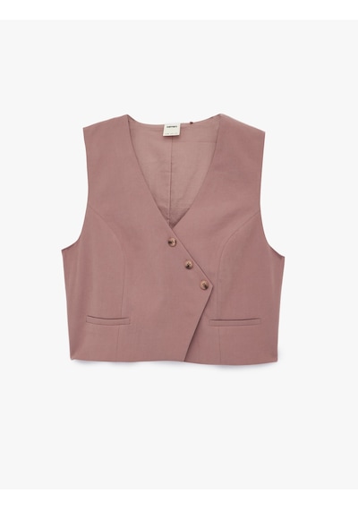 Koton Viskon Düğmeli Asimetrik Kesim Yelek Rose 6sak20009pw Pembe