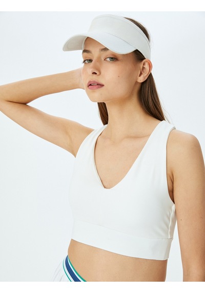 Koton U Yaka Kaplı Kolsuz Çapraz Sırt Detaylı Slim Fit Sporcu Sütyeni Ekru 5sak30019nk Ekru
