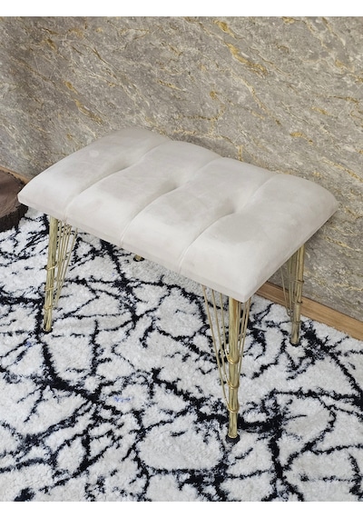 Zafir Metal Gold Tel Ayaklı 60 Cm Puf Bench - Puf - Bench - Oturak - Mutfak Oturağı - Antre Oturağı Krem