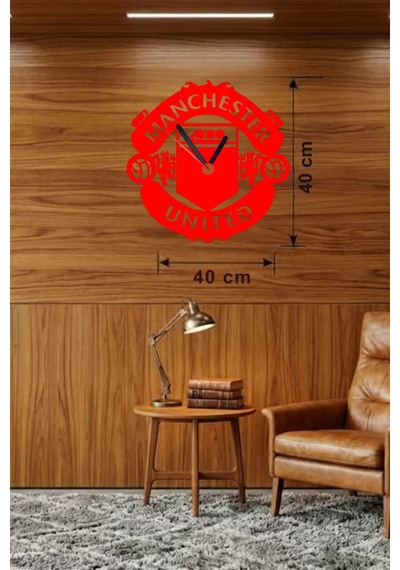 Manchester United Logolu Ahşap Duvar Saati - 40x40 Cm Taraftar Hediyesi Belirtilmemiş