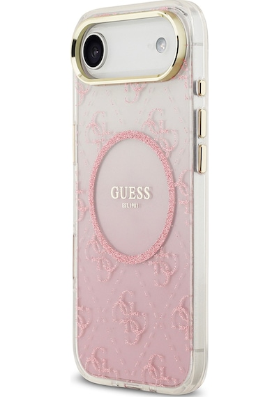 Apple Uyumlu iPhone 17 Air Kılıf Guess Lisanslı M-safe Şarj Özellikli 4g Desenli Simli Silikon Kapak Pembe Pembe
