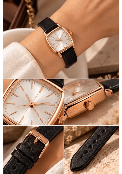 Kadın Kol Saati Siyah Deri Kordon Rose Gold