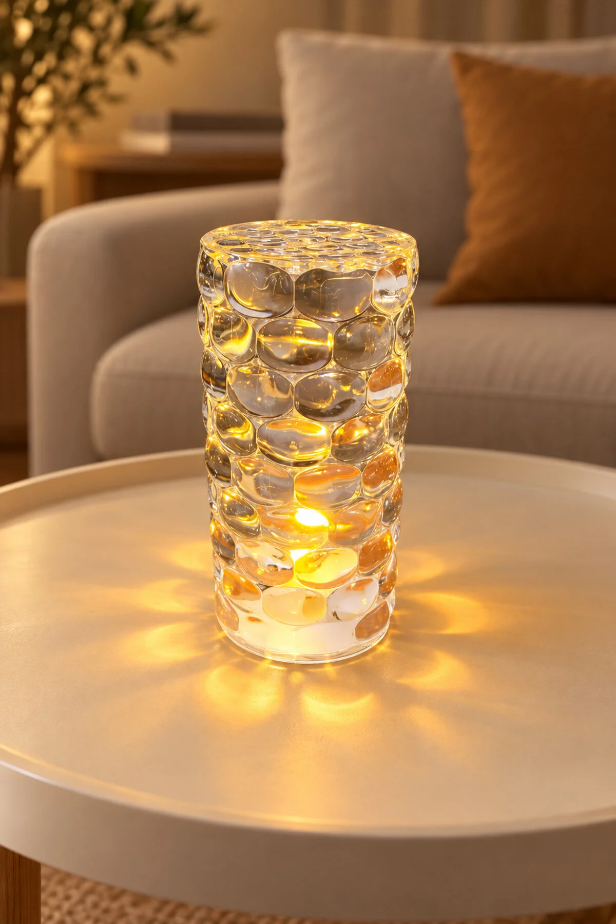 Erkugo Damla Kristal Görünümlü Led Mum 5,5 X 12 Cm Sıcak Sarı Işıklı Şeffaf Dekoratif Mum