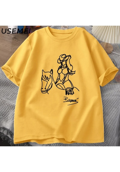 Flood Of Style Beyonce Rönesans Dünya Turu T-shirt Erkek Kadın Pamuk Baskı T-shirt Yaz Rahat Kısa Kollu Tee Sarı