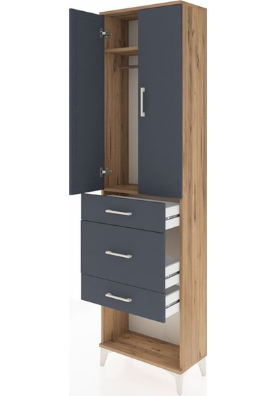 Arges Dolap 2 Raflı 3 Çekmeceli Tek Askılı 60x30x221 Çam-antrasit Atlas Çam