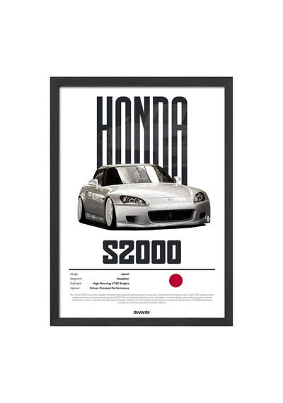 Honda S2000 Araba Siyah Ahşap Çerçeveli Poster, Dekoratif Duvar Tablosu