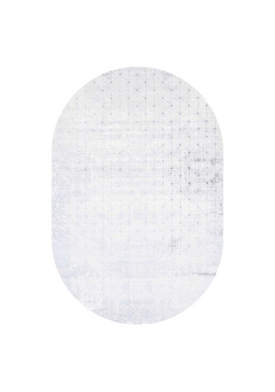 Parlak Saten Dokulu Poem Bambu Tuşe Modern Trend Oval Halı Pm06 Beyaz Gümüş