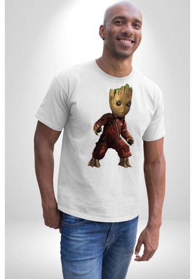 Bebek Groot Guardians Galaxy Unisex Unisex Beyaz Organik Baskılı T-shirt Penye Yüksek Kalite Beyaz