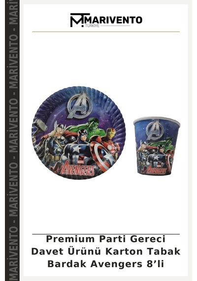 Premium Parti Gereci Davet Ürünü Karton Tabak Bardak Avengers 8 Li Diğer
