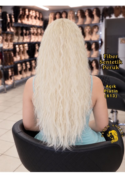 Afro Su Dalgası Peruk Fiber Sentetik Platin Açık Platin