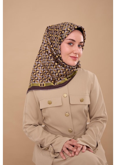Silk Home Twill İpek Eşarp 11481-14 Lila, Acı Kahve, Yağ Yeşili, Gold, Kahve