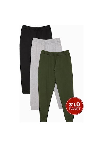 Tudors Erkek 3'lü Paket Siyah-gri-haki Regular Fit Beli Bağcıklı Jogger Cepli Lastikli Paça Eşofman Altı-41681 Çok Renkli