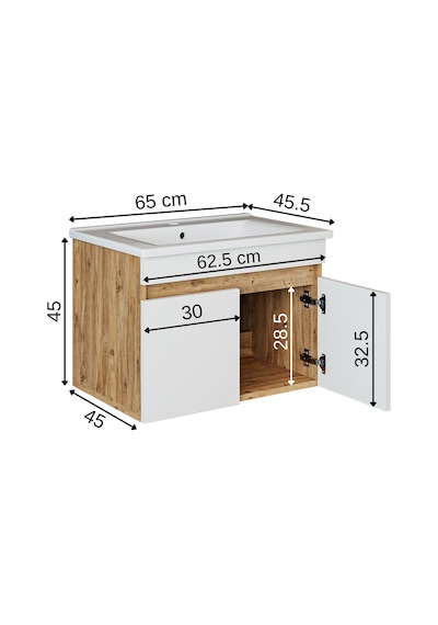 Roomart '' Lavabolu '' Atlantik-beyaz Mdf 65 Cm Banyo Alt Dolabı Atlantik Çam - Beyaz