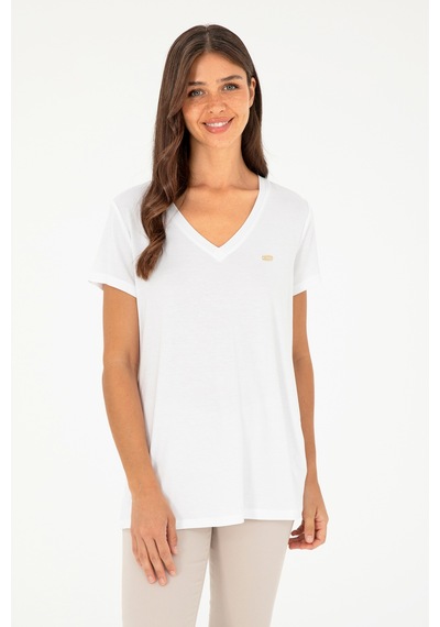 U.S. Polo Assn. Kadın Beyaz V Yaka Basic Tişört 50280019-VR013 U.S. Polo Assn. Kadın Beyaz V Yaka Basic Tişört 50280019-VR013