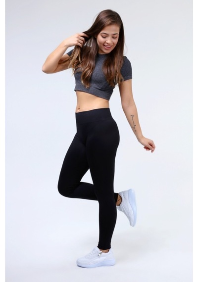 Eshette Yüksek Bel Siyah Fitilli Spor Taytsiyahxl Siyah