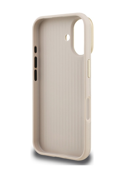 Apple iPhone 16 Uyumlu Kılıf Guess  Lisanslı Grained Yazı Logolu Kamera Standlı Kapak Bej