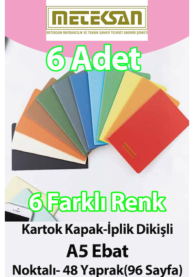 6' Lı A5 Ebat 15x21cm 6'lı Karışık Renkli Antrasit