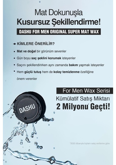 Ultra Güçlü, Mat Bitişli, Kalıntı Bırakmayan, Besleyici Dashu For Men Original Super Mat Wax 15ml